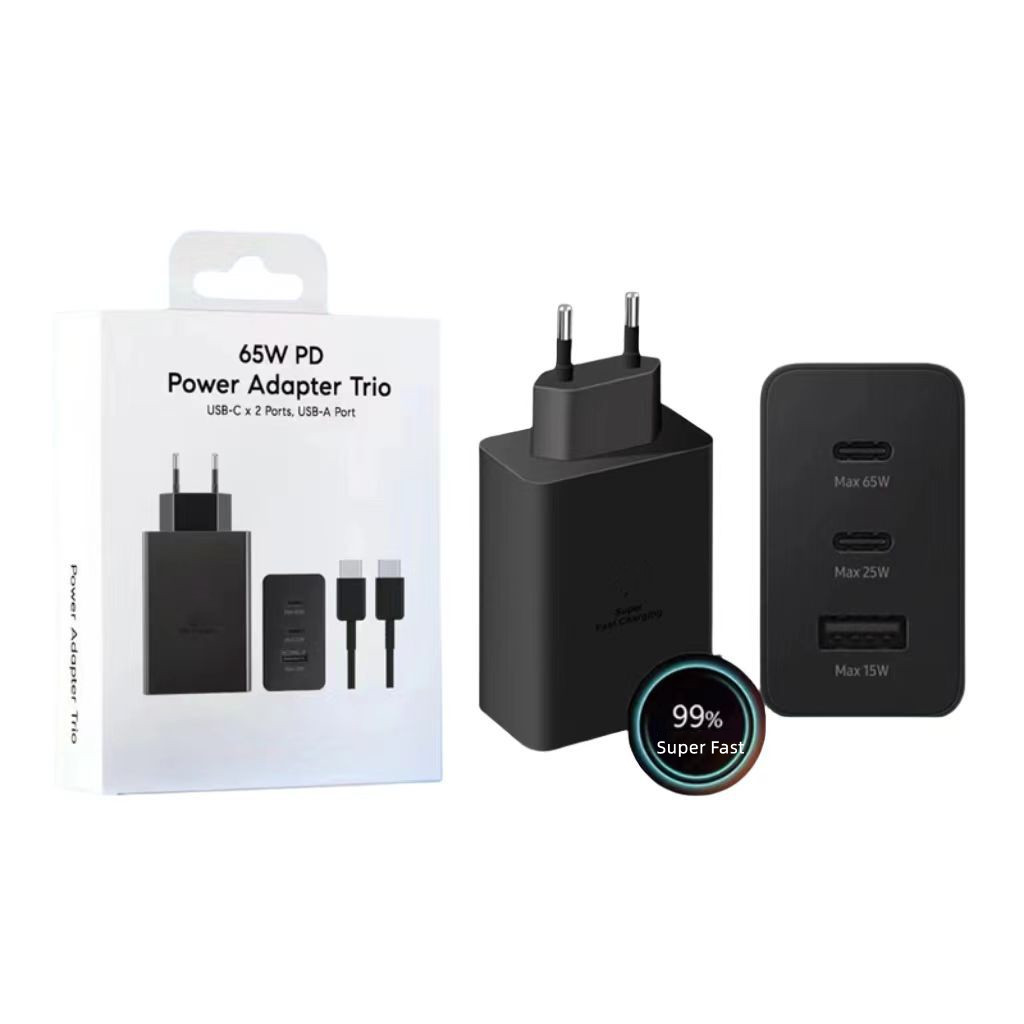 Chargeur Secteur 65W GaN Ultra-Rapide – 2x USB-C PD & 1x USB-A