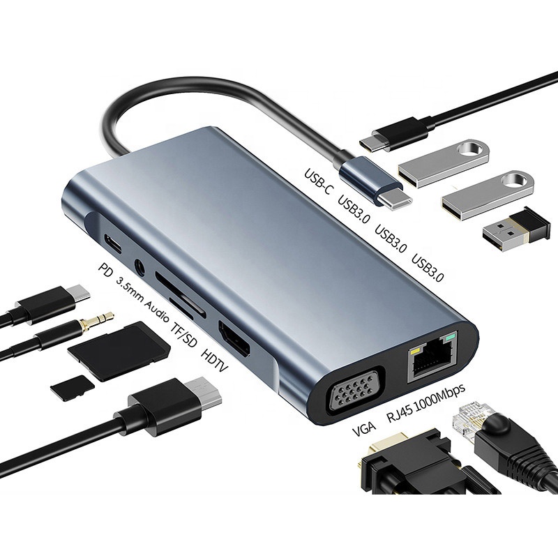 Hub USB-C 11-en-1 – Station d'Accueil Multi-Ports Haute Vitesse avec HDMI 4K, VGA & Ethernet